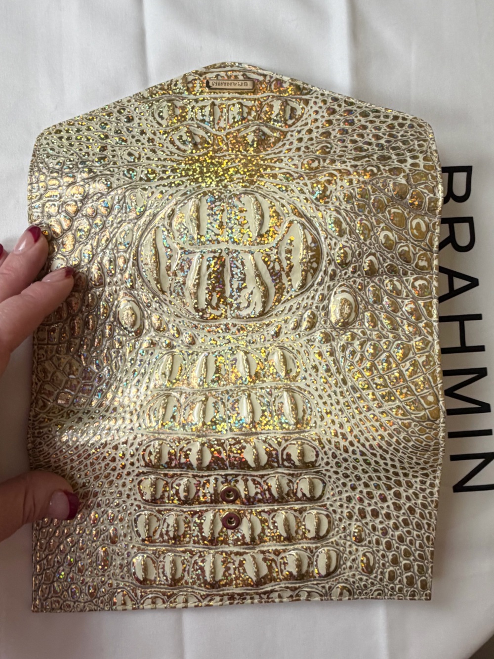NWT Brahmin Caroline Satchel in champagne gold hologram with matching wallet. - Picture 11 of 15